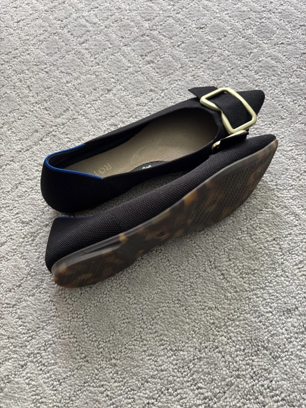 Rothy’s The Emblem Point II Black Flat with Gold Buckle - Picture 3 of 11
